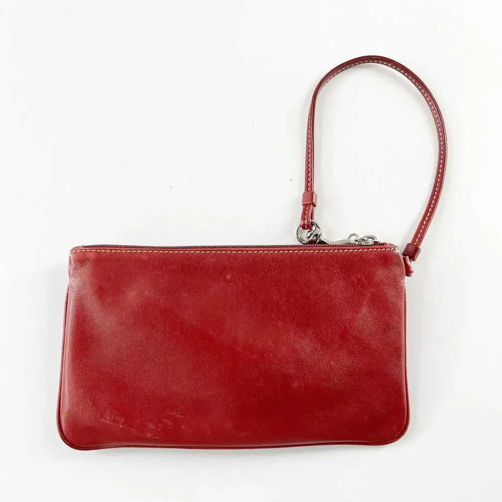 Coach Leather Flap Wristlet Wallet Red